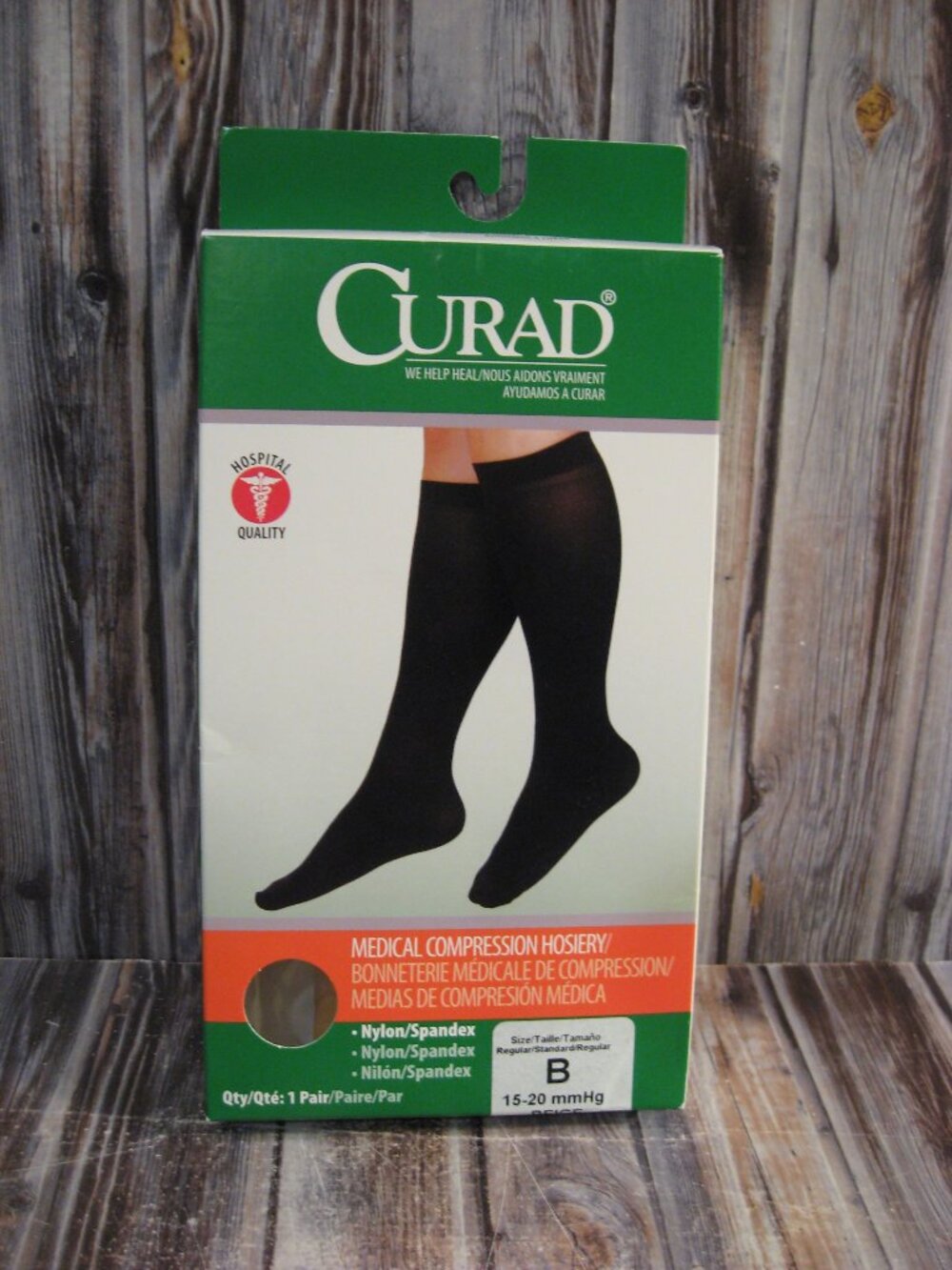 CURAD KNEE HIGH MEDICAL COMPRFESSION HOISERY - BEIGE - SIZE B